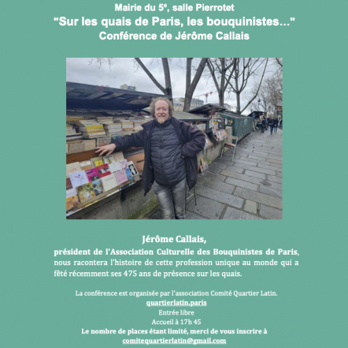 flyer avec photo de Jérôme Callais près de ses bouquins